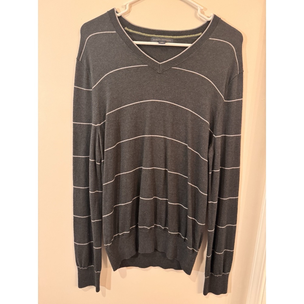 Banana Republic Striped Sweater Mens M Silk Cashmere Blend Preppy Golf Casual